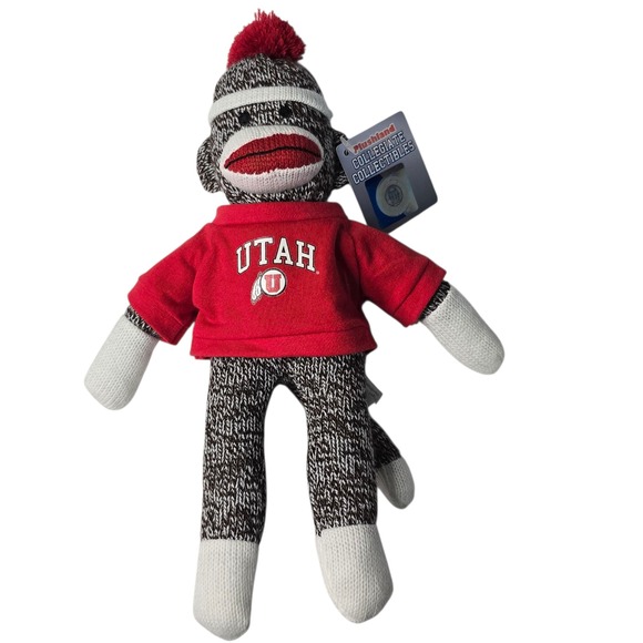 Plushland Utah Utes Sock Monkey Plush Collegiate Collectible Pom Beanie - Picture 2 of 4